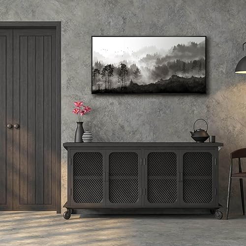 Miniatura 6 de Lienzo de bosque para pared, pintura de árbol, arte de pared para sala de estar, lienzo negro, decoración de dormitorio, oficina, decoración del