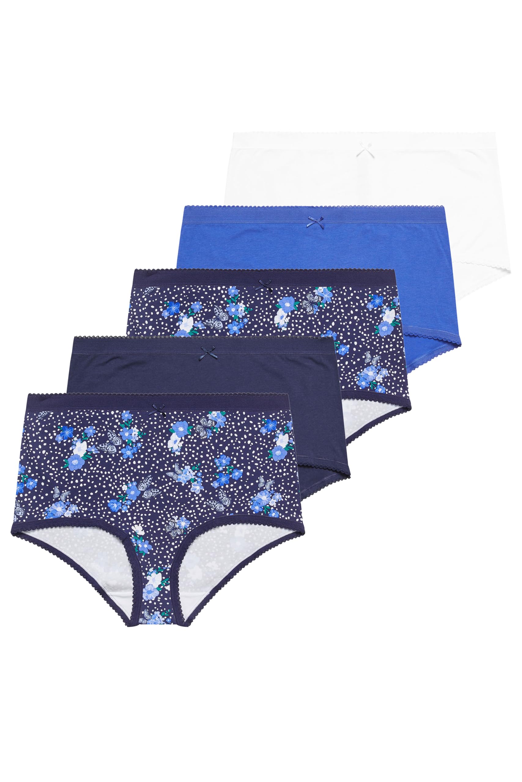 Yours Women's Navy Yourset 5 Pack Curve Blue Floral Butterfly Print Full Briefs - Plus Size Curve