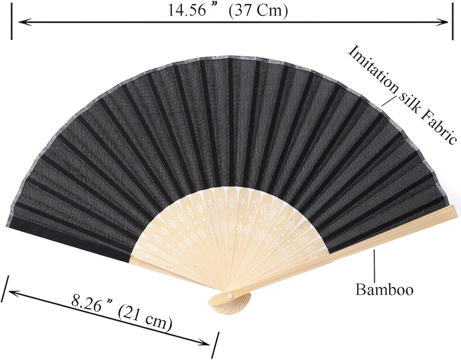 50pcs Imitated Silk Hand Fan Silk Fabric Bamboo Handheld Folded Fan Bridal Dancing Props Church Wedding Party Favors with Organza Bags (Black)