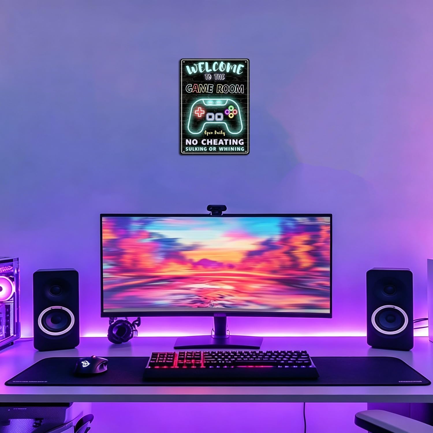 8"x12"Aluminum Game Room Metal Sign,Neon Game Wall Art Prints,Wall Decor Accessories for Boys Bedroom Door,Game Room Decoration Gift for Gamers Boys,Teens and Boyfriend image 5