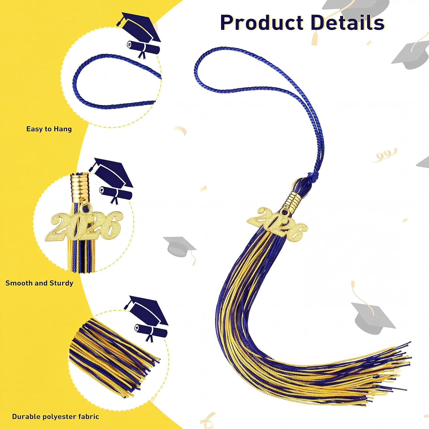 20 Pcs 2026 Graduation Tassels Blue and Gold Class of 2026 Graduation Cap Tassels Charm Grad Cap Decorations Accessories for School Ceremony Party Activities