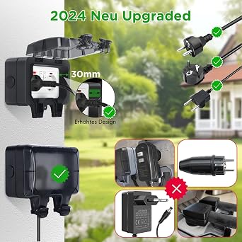 Upgrade Outdoor Socket Waterproof Socket IP66 with Switch Indicator Light Outdoor Socket Surface-Mounted Weatherproof Outdoor Socket Garden Wall Socket with Lockable Hinged Lid Double Socket