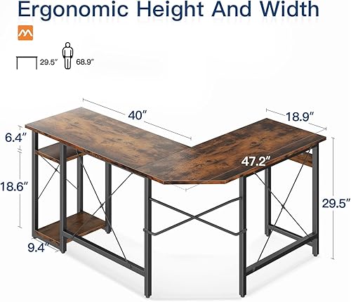 Miniatura 10 de Coleshome Escritorio para computadora en forma de L de 66 pulgadas con toma de corriente y estantes de almacenamiento, estación de trabajo de Negro