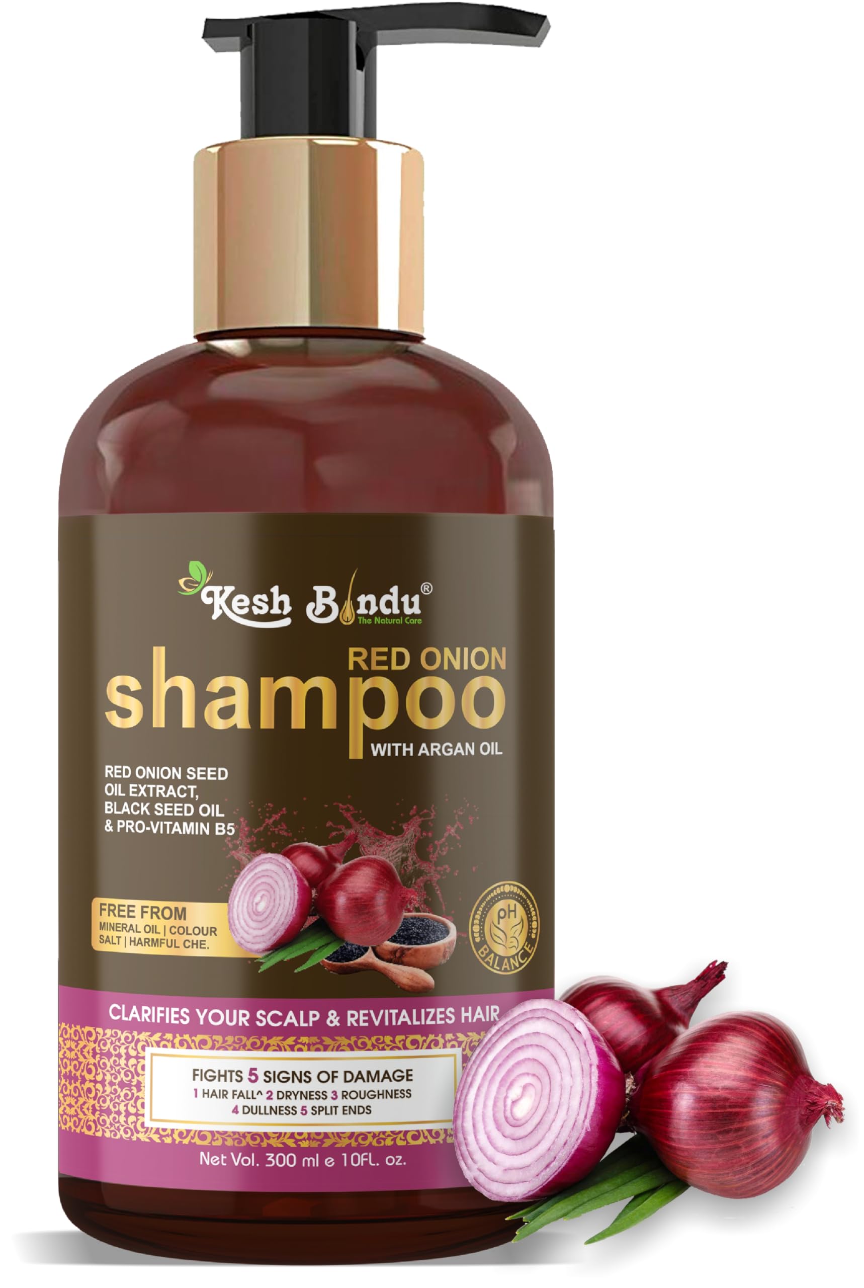 Red Onion Black Seed Oil Shampoo with Red Onion Seed Oil Extract, Black Seed Oil & Pro-Vitamin B5 - No Parabens, Sulphates, Silicones, Color & PEG (300ML)