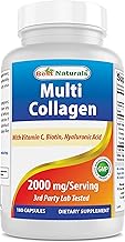 Best Naturals Multi Collagen Pills 2000mg for Women & Men - Hydrolyzed Collagen Peptides Capsules for Hair Skin and Nails with Types I II III V X, Biotin, Hyaluronic Acid & Vitamin C