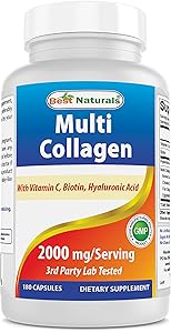 Best Naturals Multi Collagen Pills 2000mg for Women & Men - Hydrolyzed Collagen Peptides Capsules for Hair Skin and Nails with Types I II III V X, Biotin, Hyaluronic Acid & Vitamin C