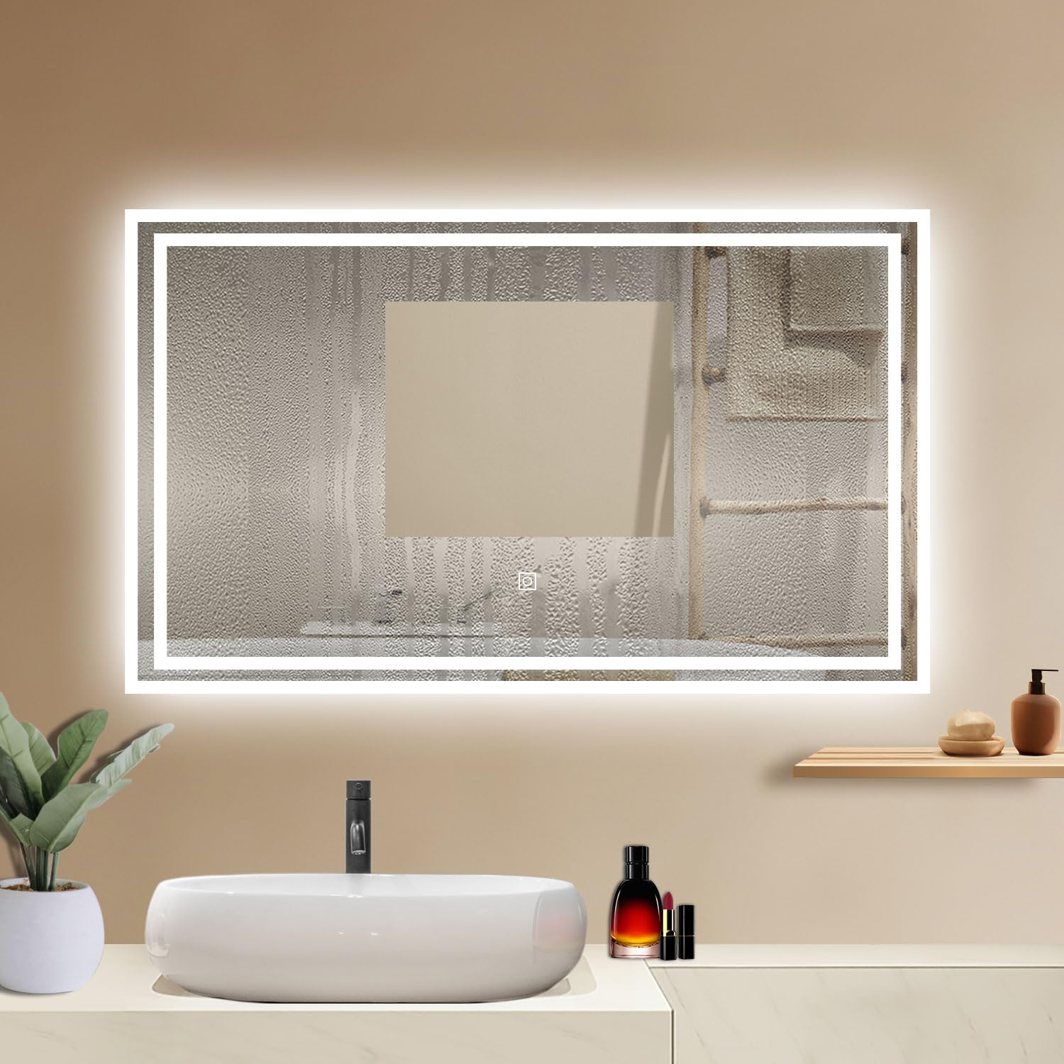 Simple Bathrooms White 1000 * 600 Bathroom Rectangular Mirror With Dimmable Led, Anti-Fog, Memory Function, Touch Sensor, Explosion-Proof, Ip44