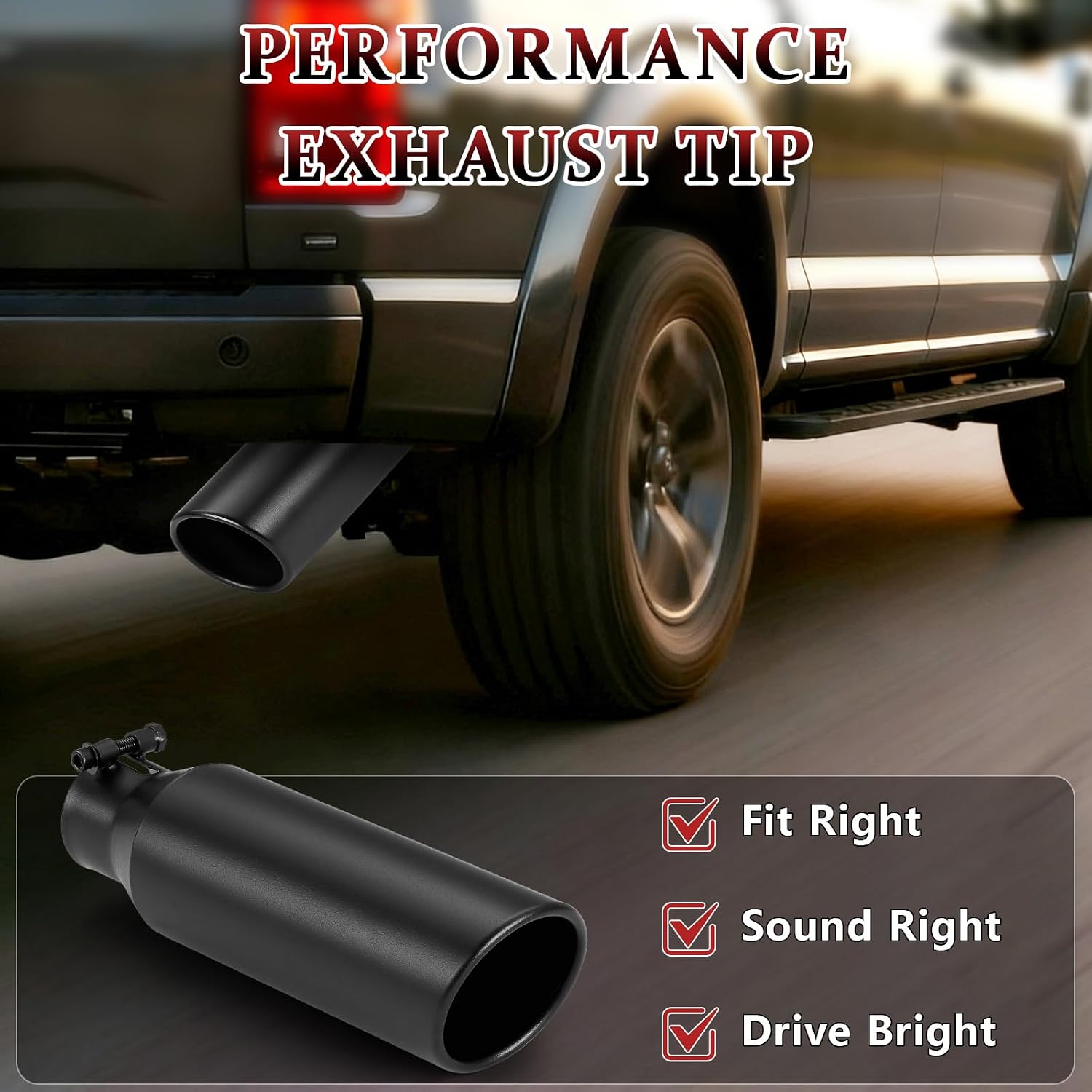 Exhaust Tip 2.25" Inlet 3.5" Outlet 12" Long, High Performance Stainless Steel, Peel-Resistant Black Powder Coated, Rolled Angle Cut, Bolt-On Diesel Tail Pipe, Universal for Car Truck