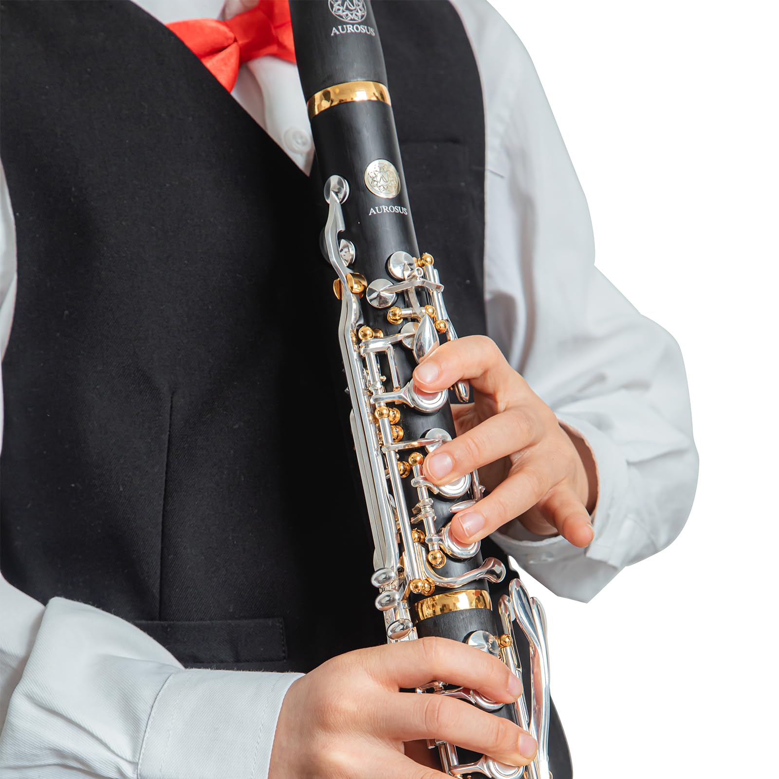 CG-S7 Clarinetto Sib Plateau a Fori Chiusi - Clarinetto Soprano a Fori Coperti in ABS, 17 Chiavi Nichel-Argento e Colonnine Dorate, per Mani Piccole, Sassofonisti e Disabili