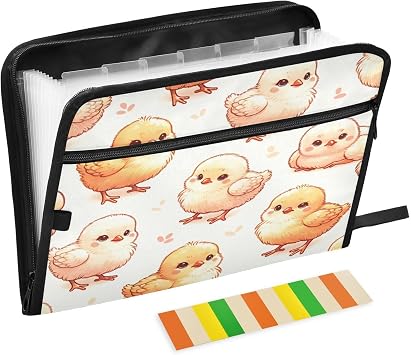 Accordion File Organizer Expanding File Folder with 13 Pockets, Cute Chicks Expanding File Folder Waterproof Zipper Closure A4 Size 14.2 x 10.6 in