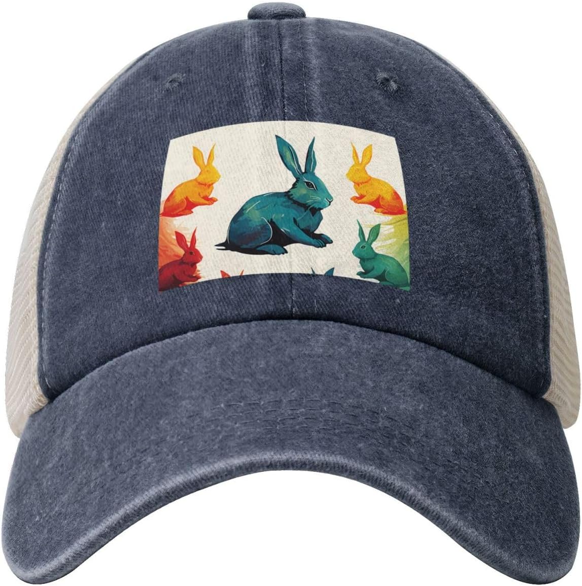 Snapback Trucker Hats Rainbow Rabbit Cowboy Baseball Caps Adjustable Blank Mesh Ball Caps for Men Women, Navy Blue