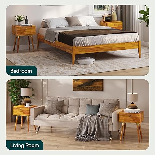 Miniatura 131 de Bme Dinkee - Base de cama de tamaño matrimonial sin cabecera, 15 pulgadas, minimalista y moderna, madera de acacia, 12 listones de madera para