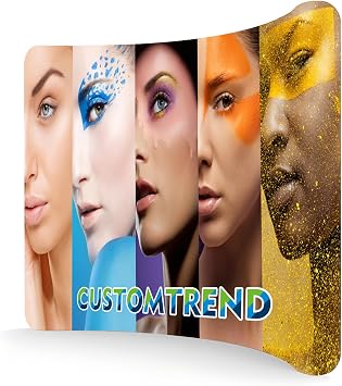 Custom Curved Tension Fabric Display Stand, Personalized Tension Fabric Banner Background for Business Tradeshow Party Events, Aluminum Curve Tube Stand Included Double Sided 72.9x60.1in