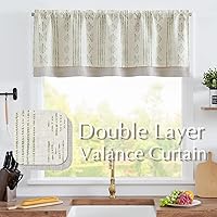 Vista 2 de jinchan Cortinas opacas con cenefa geométrica a rayas bohemias de doble capa para ventanas de 18 pulgadas, tratamiento de ventana de granja