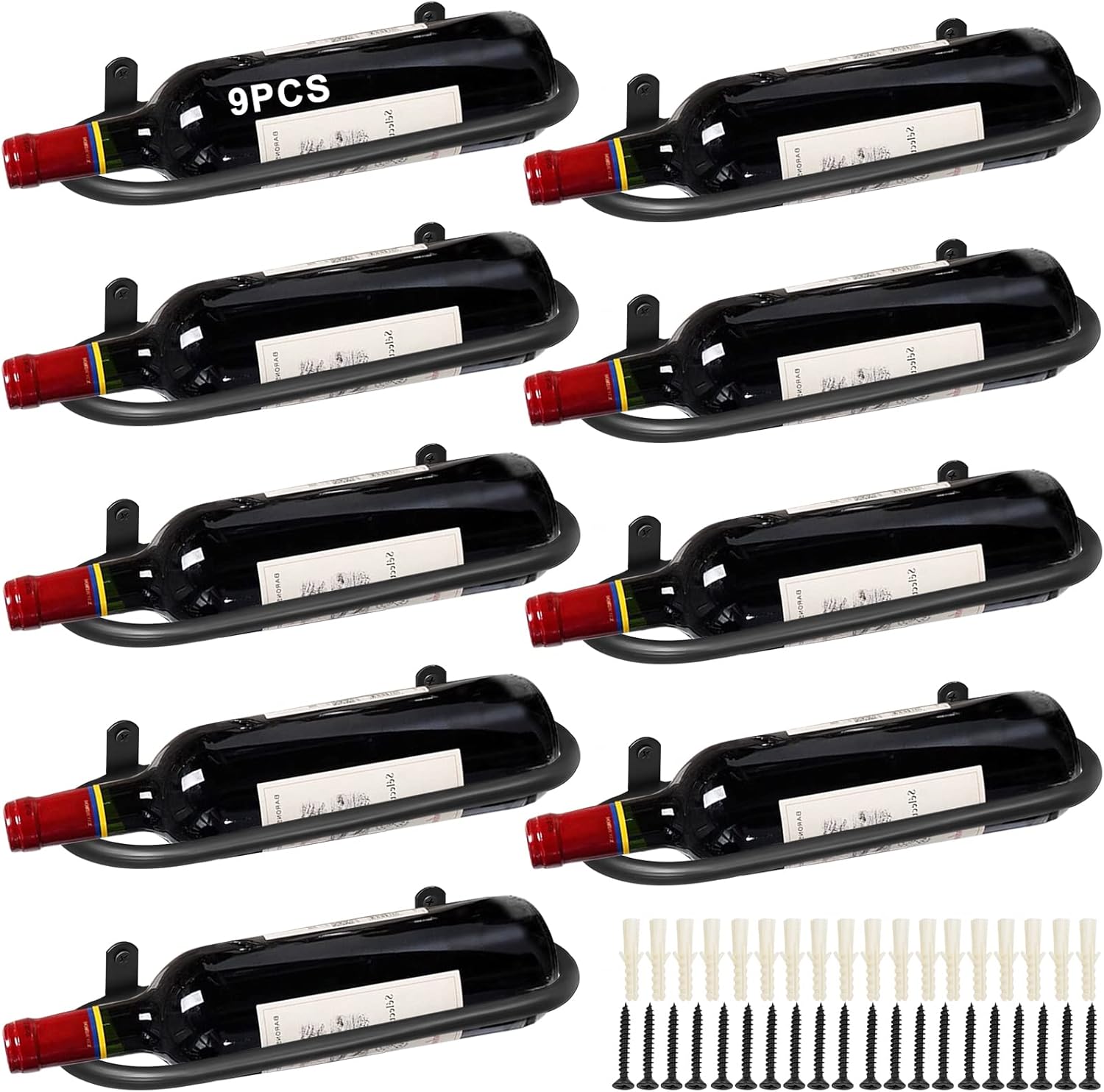 Wine Rack Wall Mounted for 8 Wine Bottles, Metal Wall Hanging Wine Holder Storage, Wine Organizer Shelf for Kitchen Dining Room Bar (Golden)