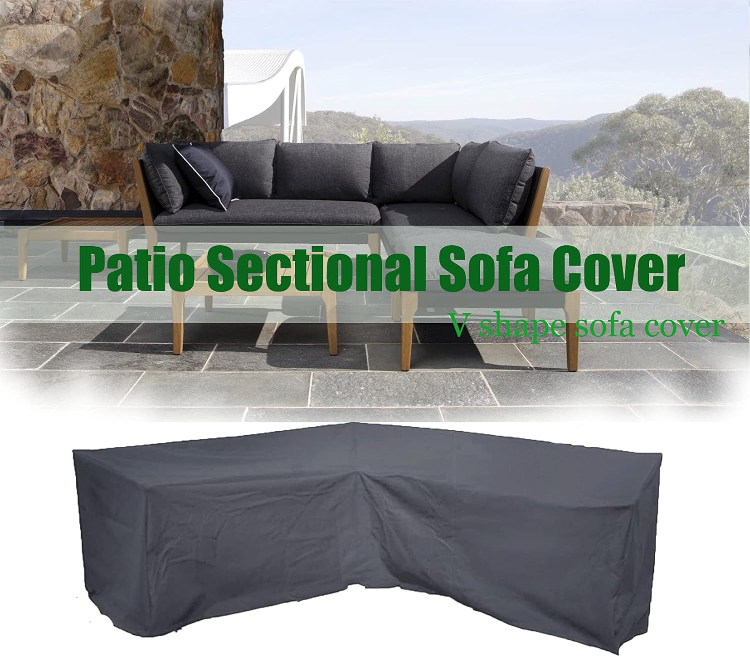 J&C Patio Sectional Covers V Shape Patio Sectional Covers Waterproof Outdoor Sofa Cover Heavy Duty 420D Patio Sectional Sofa Cover Outdoor Furniture Covers Grey Sectionals 84x84 Inch