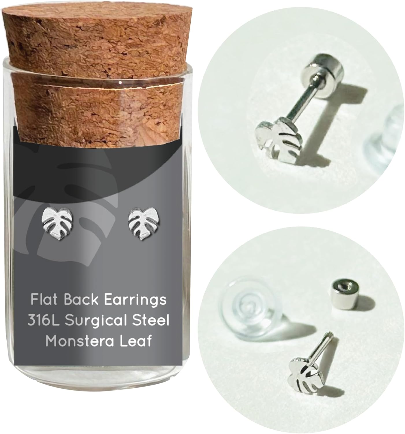 Dainty Little Tiny Thing’s Monstera Leaf Stud Earrings By Plant Dosage - Nature-inspired Jewelry - Cute Glass Jar Packaging - Plastic-Free