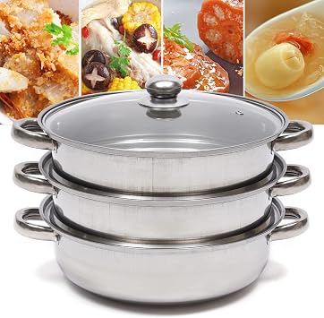 3 Tier Layer Stainless Steel Steamer Pot For Cooking With Stackable Pan and Lid, Food Steamer, Vegetable Cooker, Multi Tier Cookware Pot