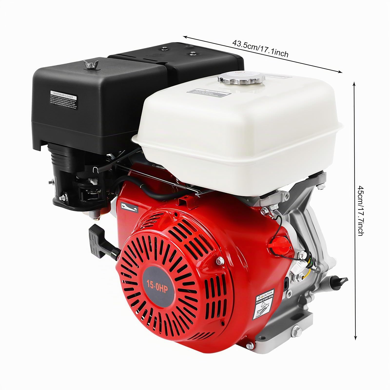 Moteur à essence 4 temps 15 CV 420 cc - Moteur sur pied - Moteur de kart - Moteur industriel - Monocylindre refroidi par air 9,7 kW - 3600 tr/min - Pour karts, pompes à eau, pelleteuses et