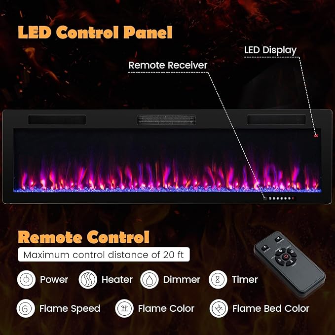 Chimenea Eléctrica Costway 60 Pulgadas 1500W 120V miniatura 5