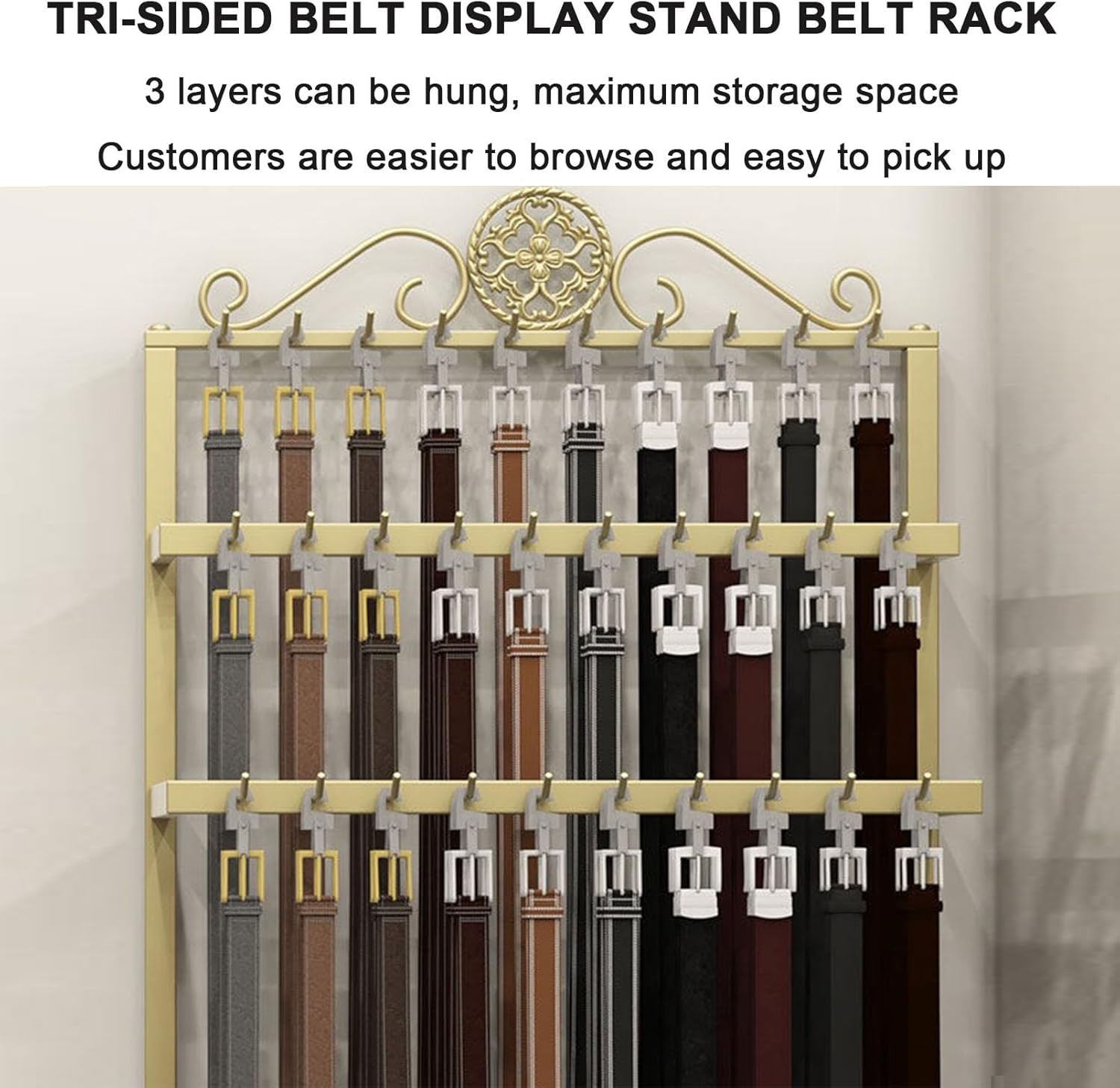 Floor Mounted Belt Hanger Ties Scarf Rack, Retail Store Belt Display Stand Shawls Purse Storage Holder, Retail Accessory Organizer Wallets Storage Basket, for Store/Boutique/Closet