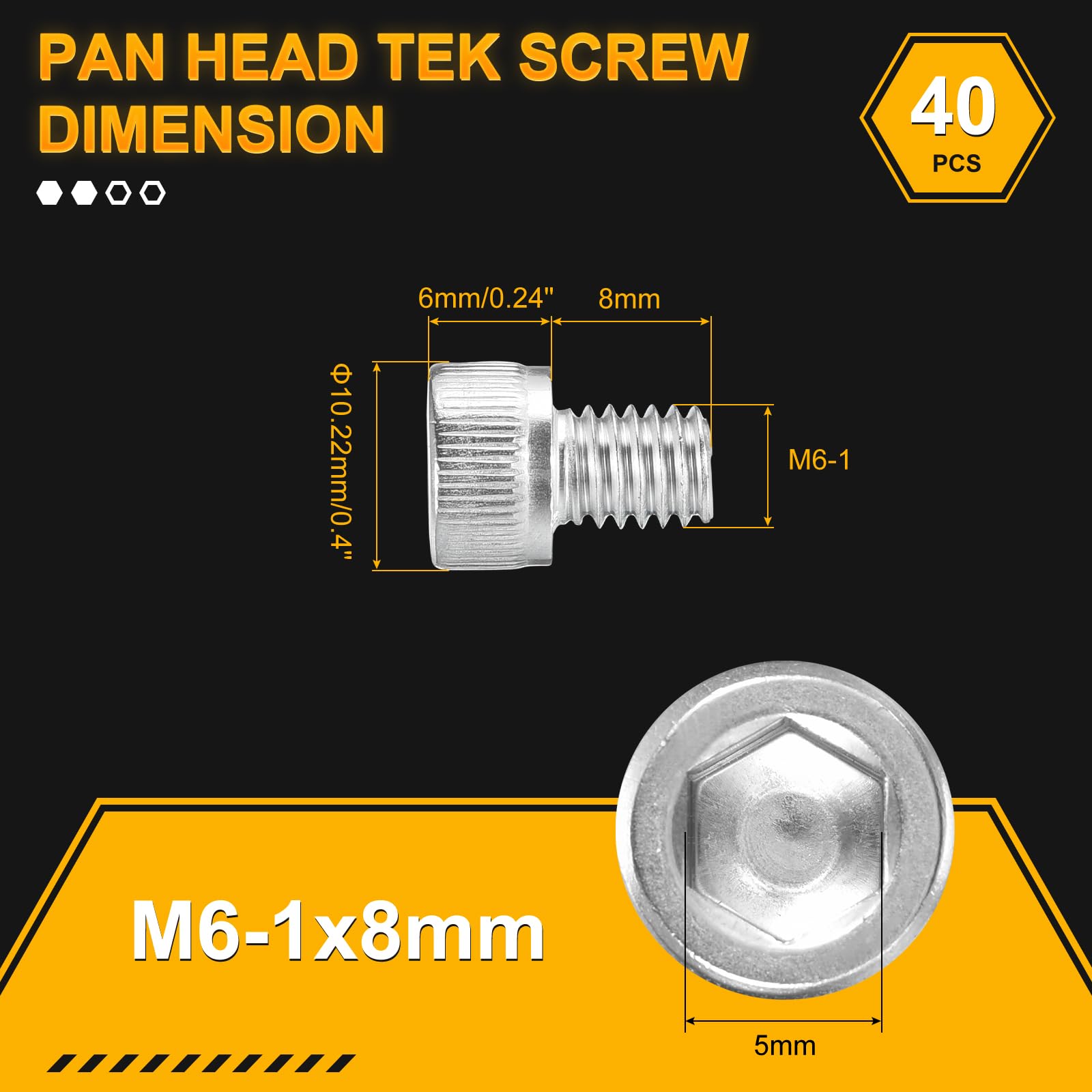 DTGN M6-1x8 Socket Head Cap Screws Bolts, 40Pack, Good for Road Bicycle Mountain Bike, Auto, Motorcycle - Image 2