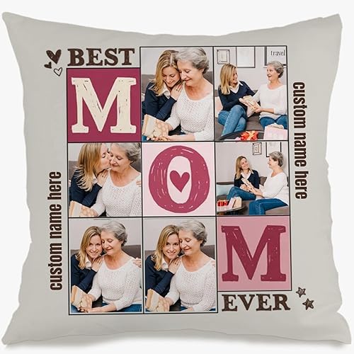 Personalized 6 Photo Pillowcase with Text for Mom, Cozy Cushion Making a Meaningful Gift for Mothers Day Family Celebrations or Holidays