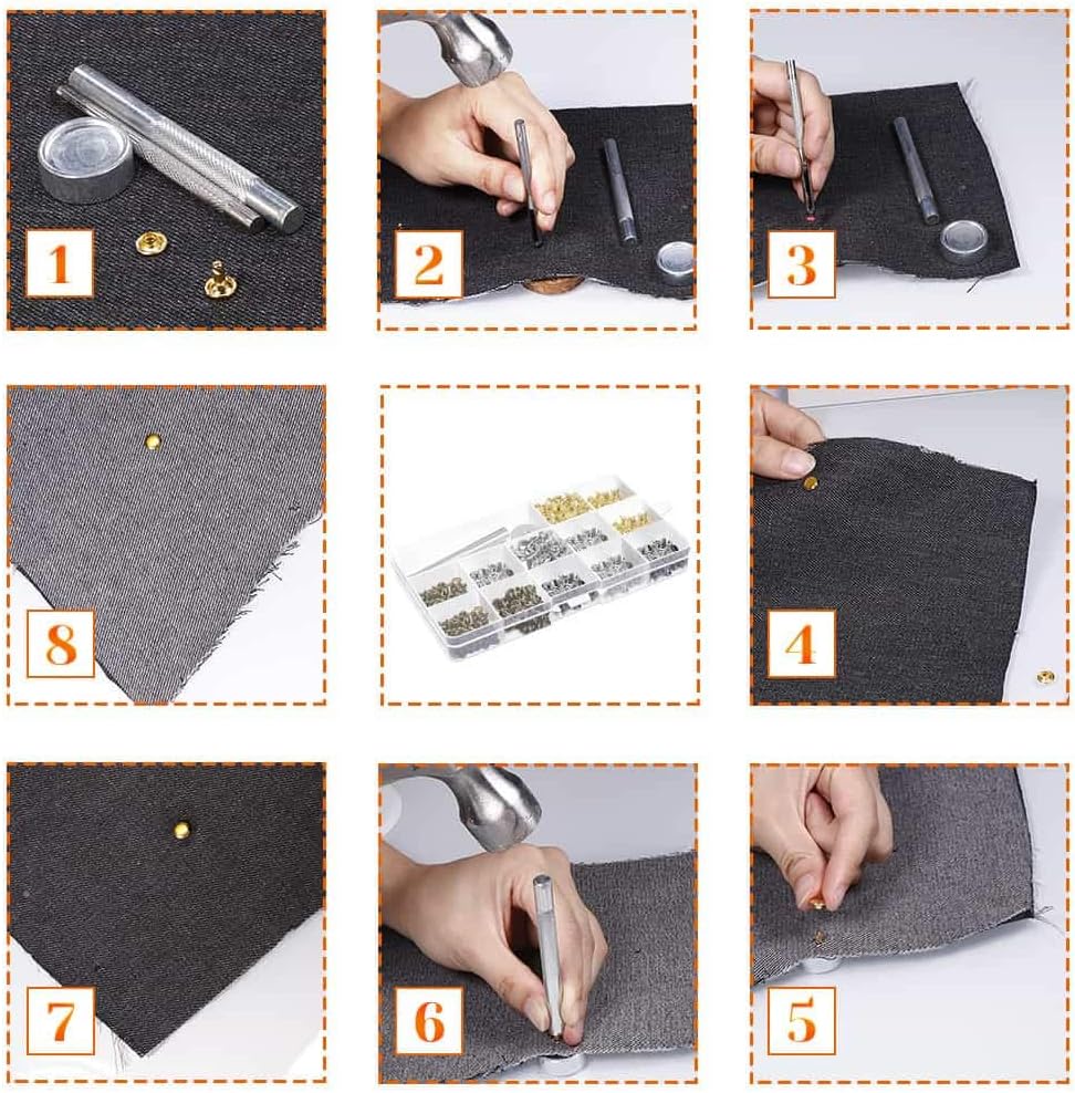 Snap Buttons and Leather Rivets, Anezus 120 Set Leather Snap Fasteners Kit and 240 Sets Leather Rivets with Setting Tools for Leather Craft Repairs Decoration