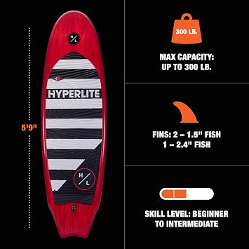 Hyperlite Landlock Wakesurf Board Forgiving Longboard Style Wakesurf Board - Perfect for Beginners and Intermediate Riders or for Your First Surf Session