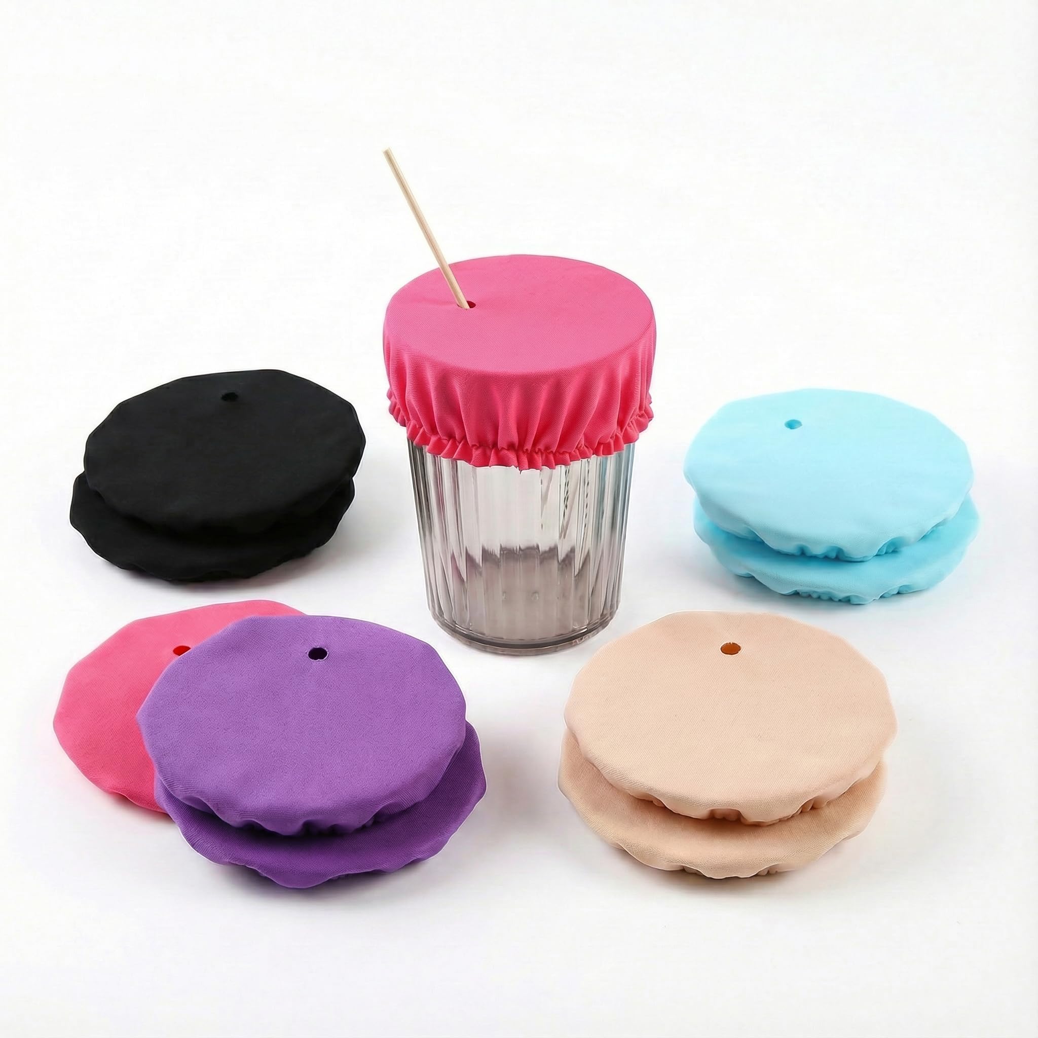 10PCS Drink Cover Scrunchie with Straw Hole, Reusable Drink Cover