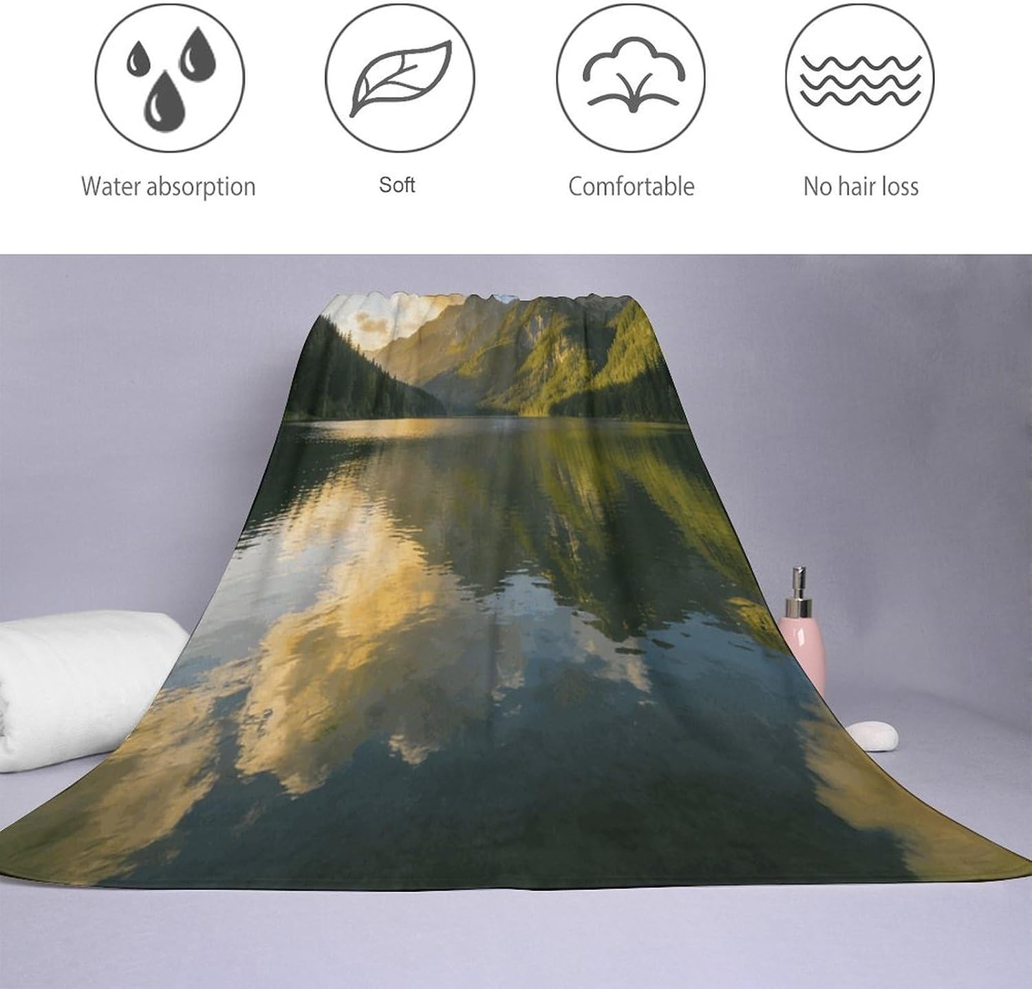 Mirror Lake Reflecting The Mountains Bath Towel, Highly Absorbent & Quick Drying Beach Towel, Compact & Lightweight Pool Towel for Bathroom, Beach, Pool, Gym, Spa, and Hotel Use