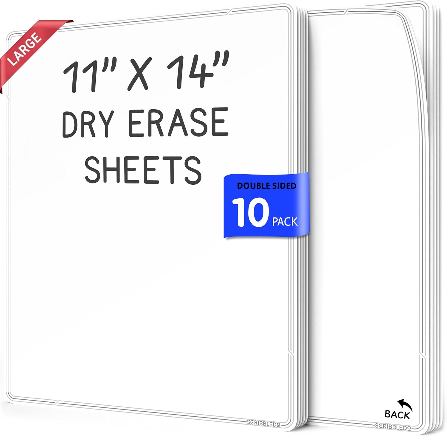 Scribbledo Dry Erase Sheets 11x14 Double Sided Blank Reusable Whiteboard Sheets for Kids Classroom Homeschool Practice Boards Flexible Write and Wipe Sheets 10 Pack