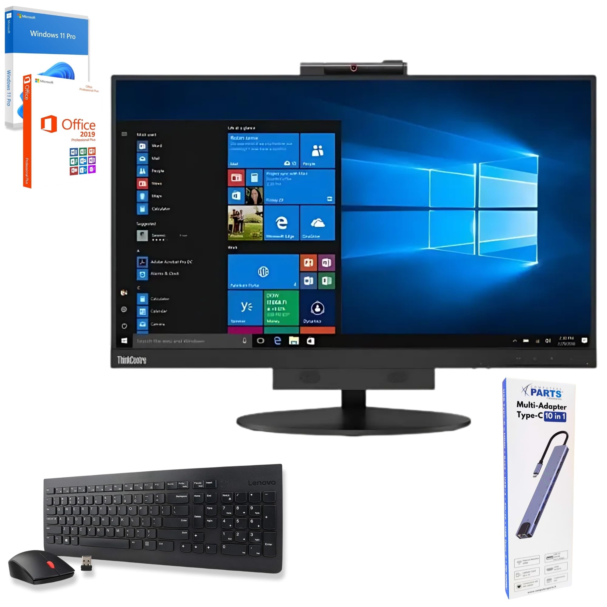 Lenovo All In One ThinkCentre TIO24 24″ Full HD | Intel Core i7 | 32GB | 1000 GB SSD | DOKING STATION 10 IN 1 WebCam Win 11 Pro 36 Mesi Garanzia (Ricondizionato con (Kit Tastiera e Mouse Italiano)