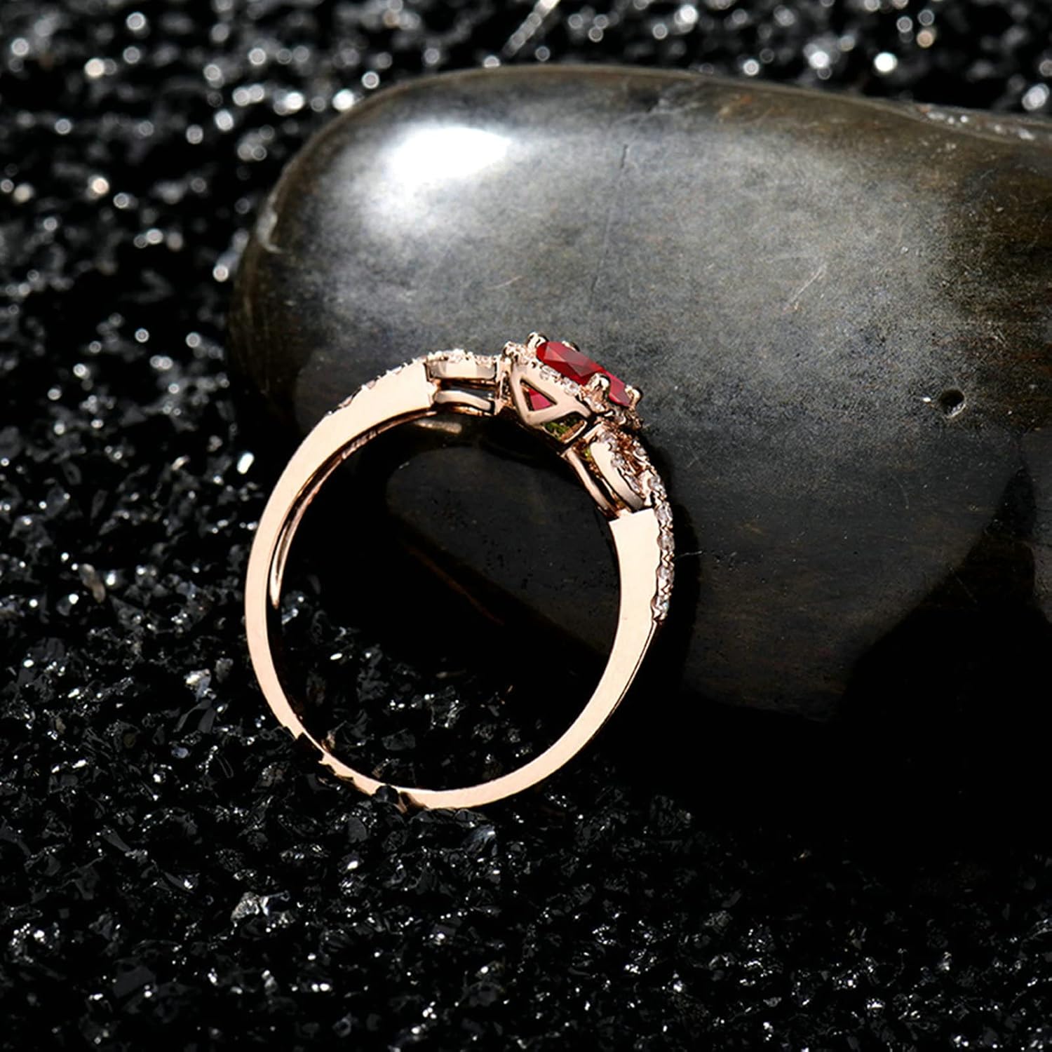 18K Rose Gold Rings 0.7ct Round Shape Ruby with 0.17ct Diamond Promise Ring for Girls