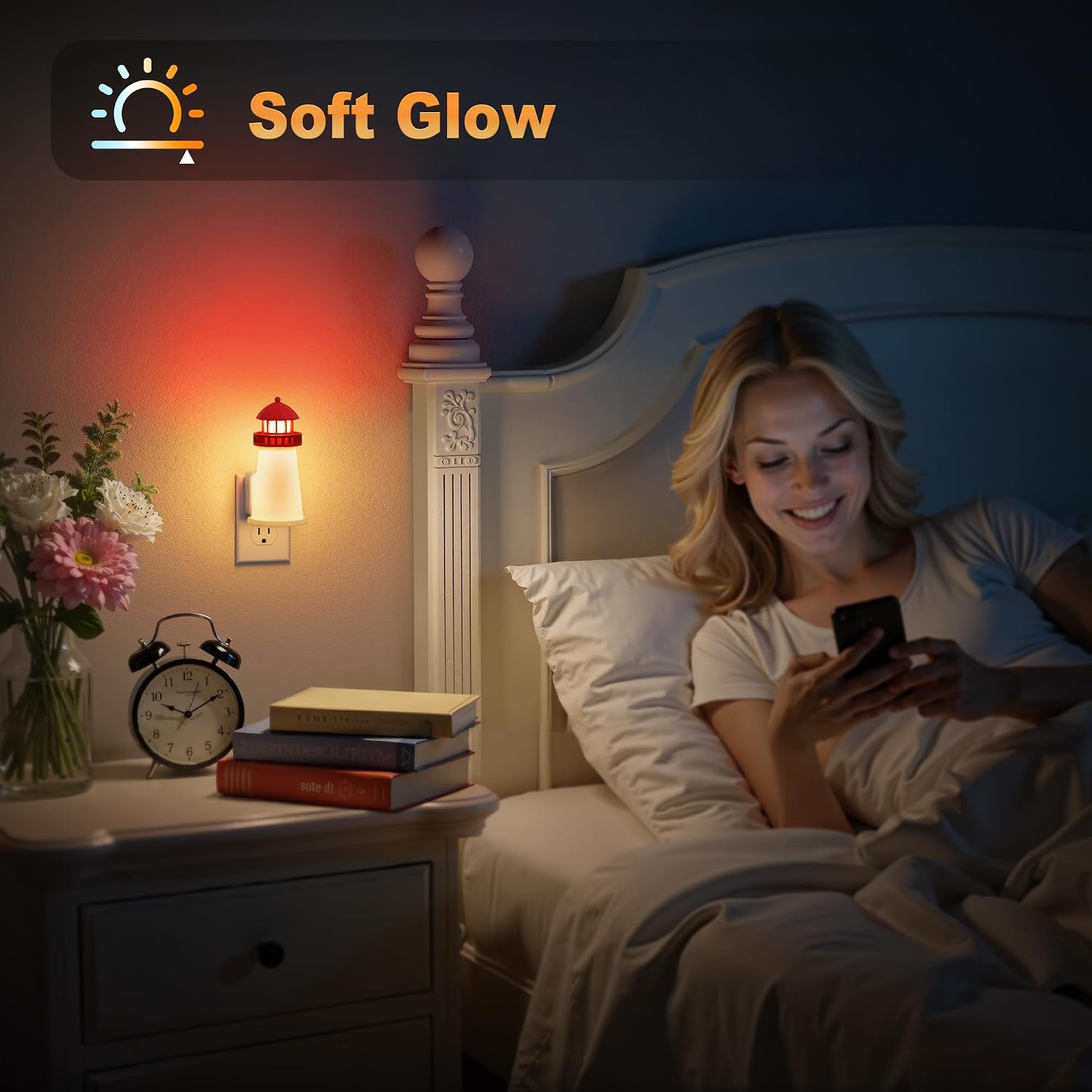  Night Lights Plug into Wall, 3D Printed Beacon Night Light | 3000K Plug in Nightlight with Dusk to Dawn Sensor, 0-100LM Adjustable Brightness for Rooms Bathroom Hallway thumbnail
