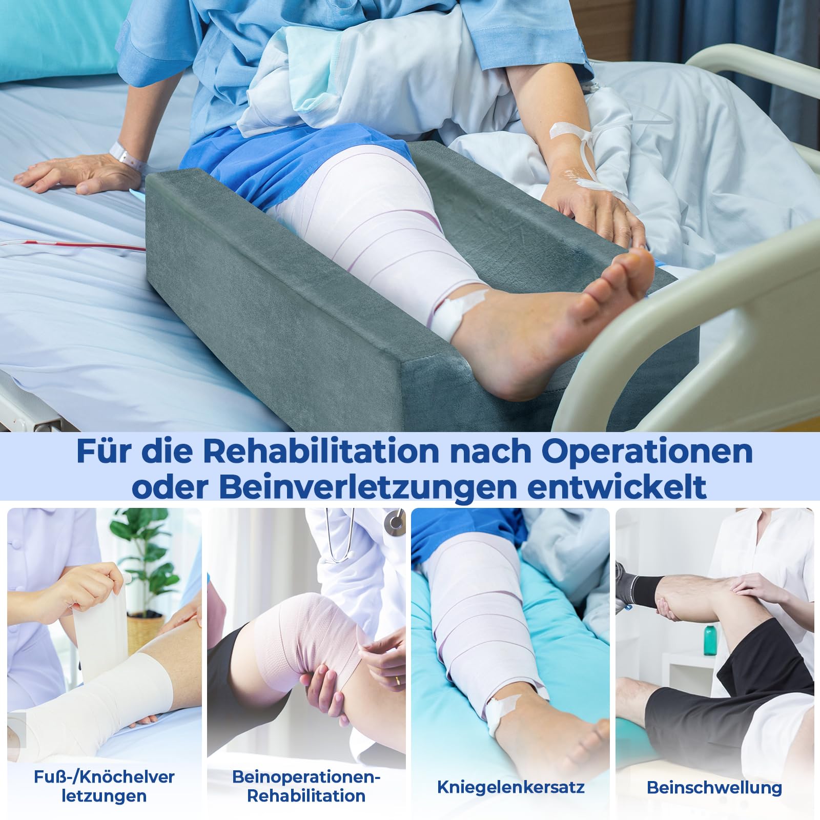 KingPavonini 4 höhenverstellbare Venenkissen Beinhochlagerungskissen für post-Op., ergonomischer Kurve, Memory-Schaumstoff für Beinschwellungen & Schmerzlinderung, Genesungshilfe nach Knie-OP ein Bein