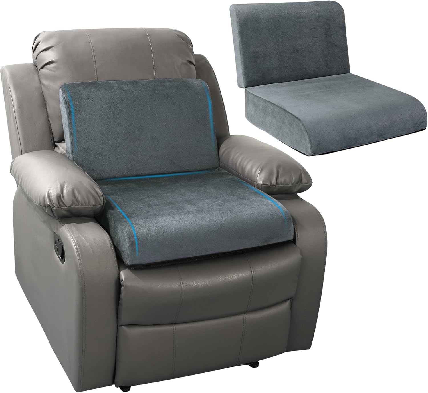 HOMBYS Recliner Seat Cushion with Lumbar Supportive Pillow Extra Large Non-Slip Seat Cushion with Back Support Cushions,Cruve Edge Design for Relief Thighs Pressure, Dark Grey