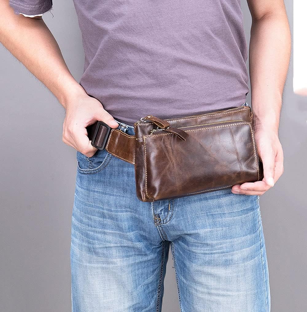 Fanny Pack for Men Women, Leather Crossbody Waist Bag Waterproof with Adjustable Strap for Running Hiking Walking Traveling
