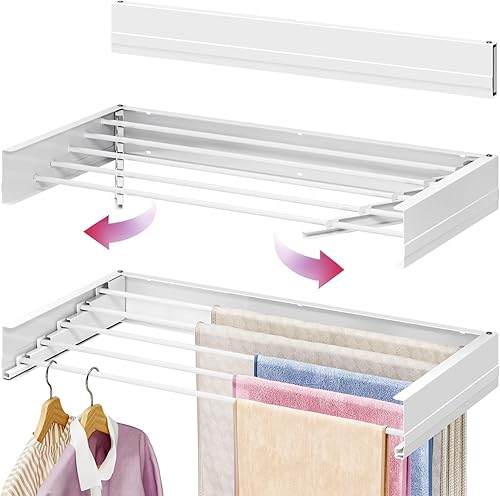 APEXCHASER Estante de secado de ropa montado en la pared, estante de secado de ropa retráctil de 32 pulgadas, toalleros para baño, balcón,