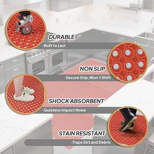 Vista 34 de ROVSUN Tapete de goma entrelazado resistente de 36 x 36 pulgadas, tapete comercial antideslizante con orificios de drenaje, diseño antifatiga