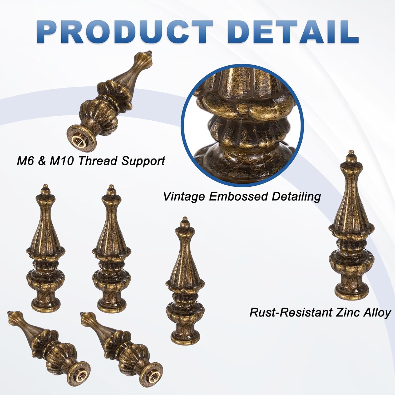Solid Lamp Finials Caps 3.4'' Tall, Thread Lamp Screw Cap M6 M10 | 4Pcs Light Finial Knob Anti Rust for Home Hotel Cafe Restaurant Vintage Light Shade Fixture Decor, Patina