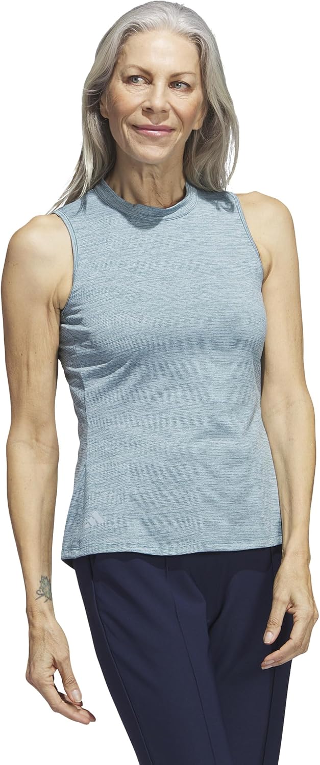 adidas Womens Essentials Heathered Mock Neck Sleeveless Golf Polo Shirt