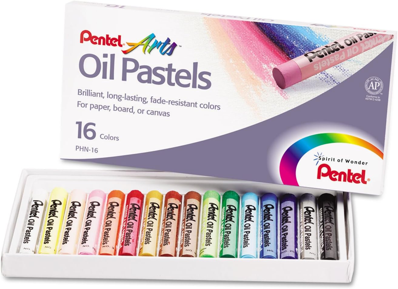 Pentel PHN16 Oil Pastel Set with Carrying Case,16-Color Set, Assorted, 16/Set
