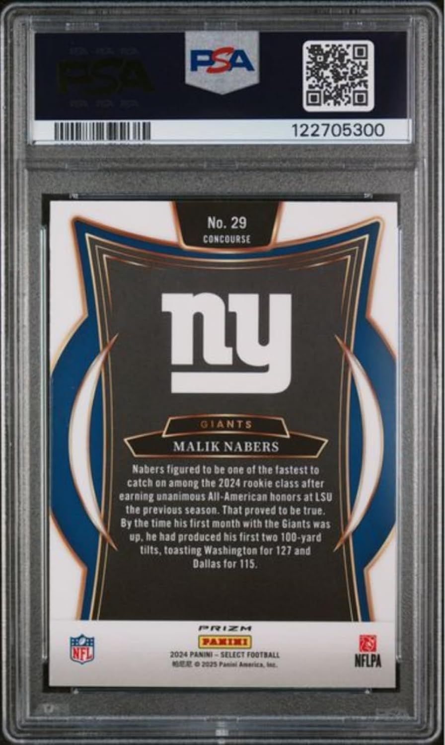 Graded 2024 Panini Select Malik Nabers #29 Silver Rookie RC Football Card PSA 10 Gem Mint