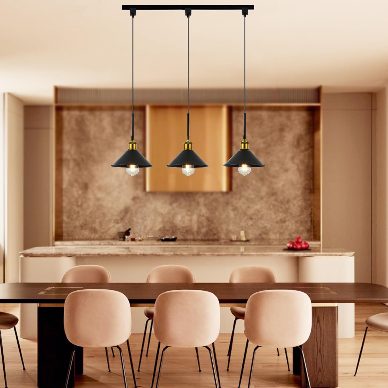 H Type Track Pendant Lighting Black Industrial Ceiling Track Hanging Light Fixtures Pendant, Compatible with H Type Track Lighting Rail, E26 Socket,3 Pack (Bulbs Not Included)