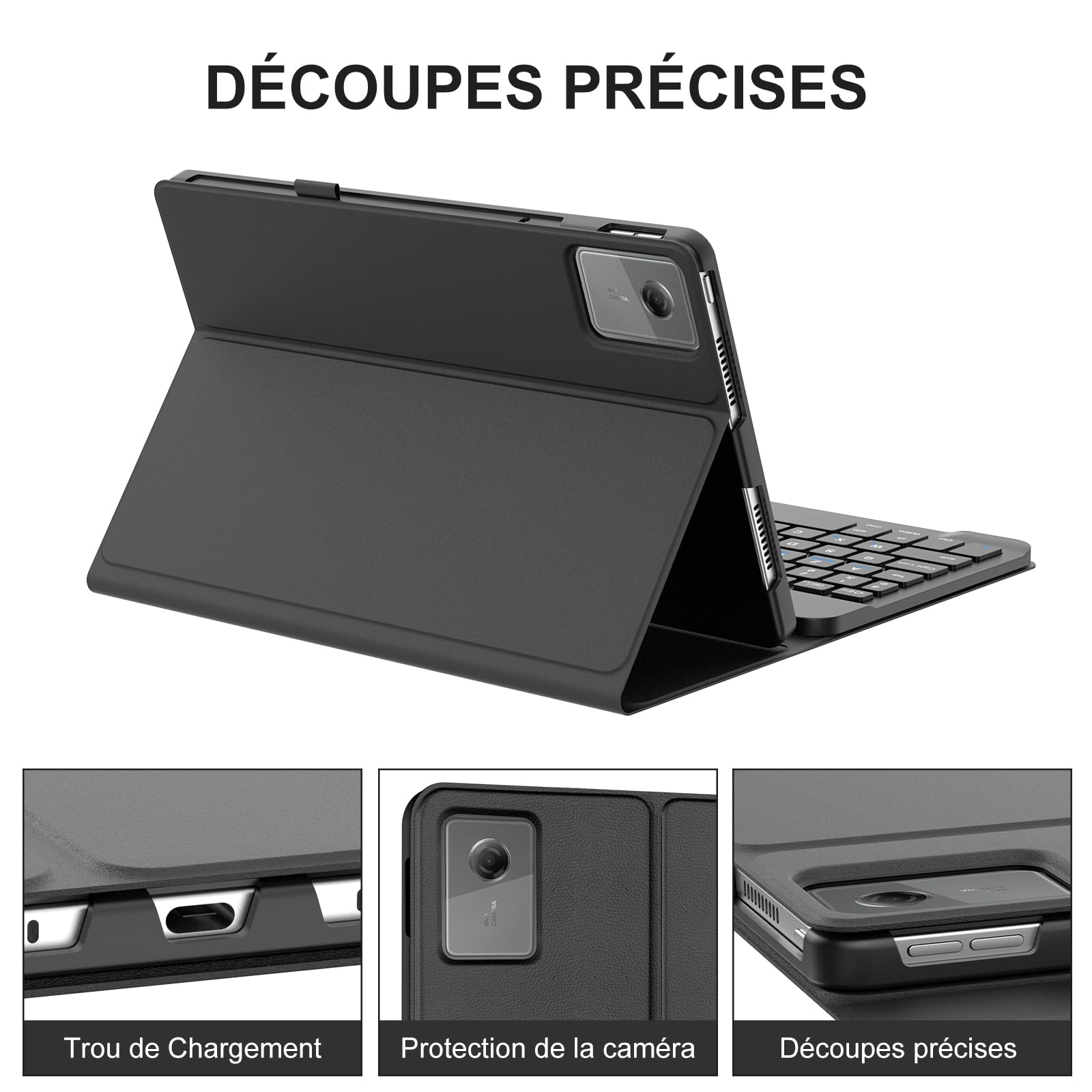 JADEMALL Custodia Tastiera per Lenovo Idea Tab 11 2025, AZERTY Tastiera Francese Staccabile Magnetica Bluetooth per Tablet Lenovo Idea Tab 11 Pollici 2025, Nero
