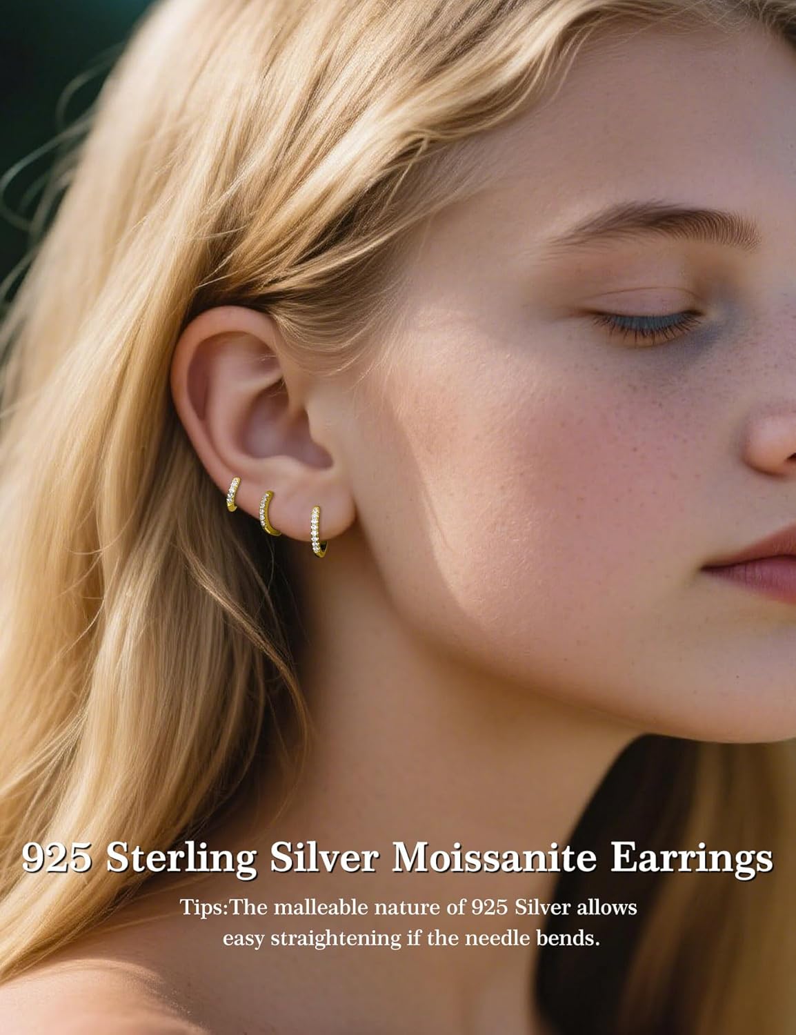 3 Pairs Small Huggie Hoop Moissanite Earrings for Women Men, Hypoallergenic 925 Sterling Silver Cartilage Earrings, Gifts Jewelry Set - Image 2