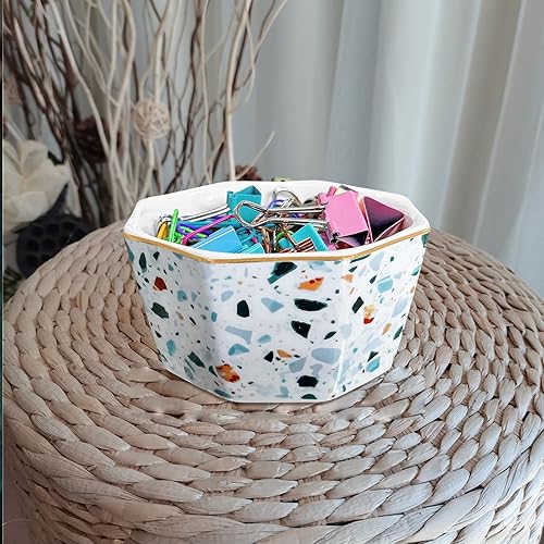 Miniatura 3 de Soporte para clips de papel de cerámica, soporte geométrico, organizador de mármol de terrazo para escritorio, soporte de clip de clip para clip de