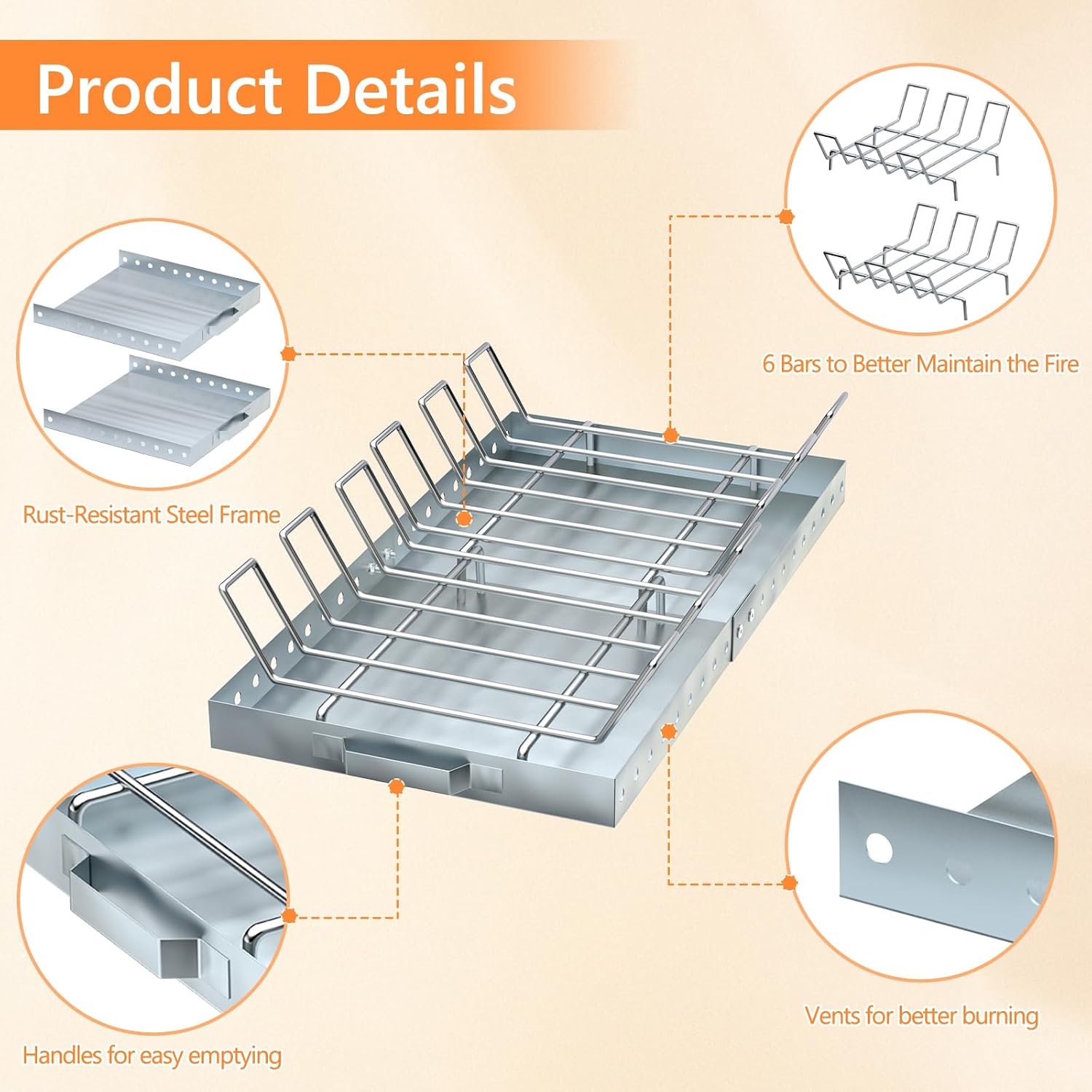 Adjustable Length Fireplace Grate Wood Burning Stove Shelf with Ash Tray