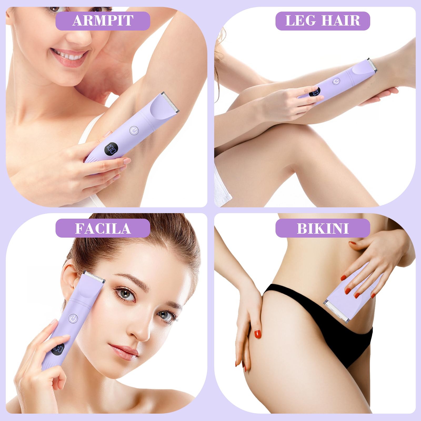 MIFXIN Rasoio elettrico 3 in 1 per le donne trimmer bikini IPX6 impermeabile bagnato asciutto epilatore per bikini ascelle gambe braccia corpo viso (viola)